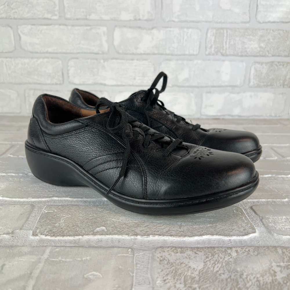 Aravon Duxbury Delilah Shoes Womens 9 B Black Leather Comfort Walking Lace Up